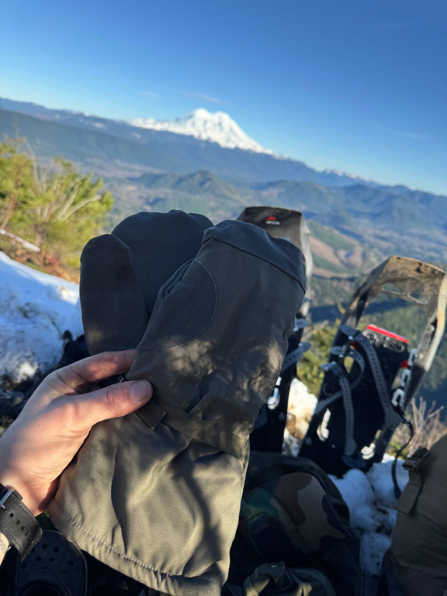 German Military Surplus OD Lined Mittens - Used