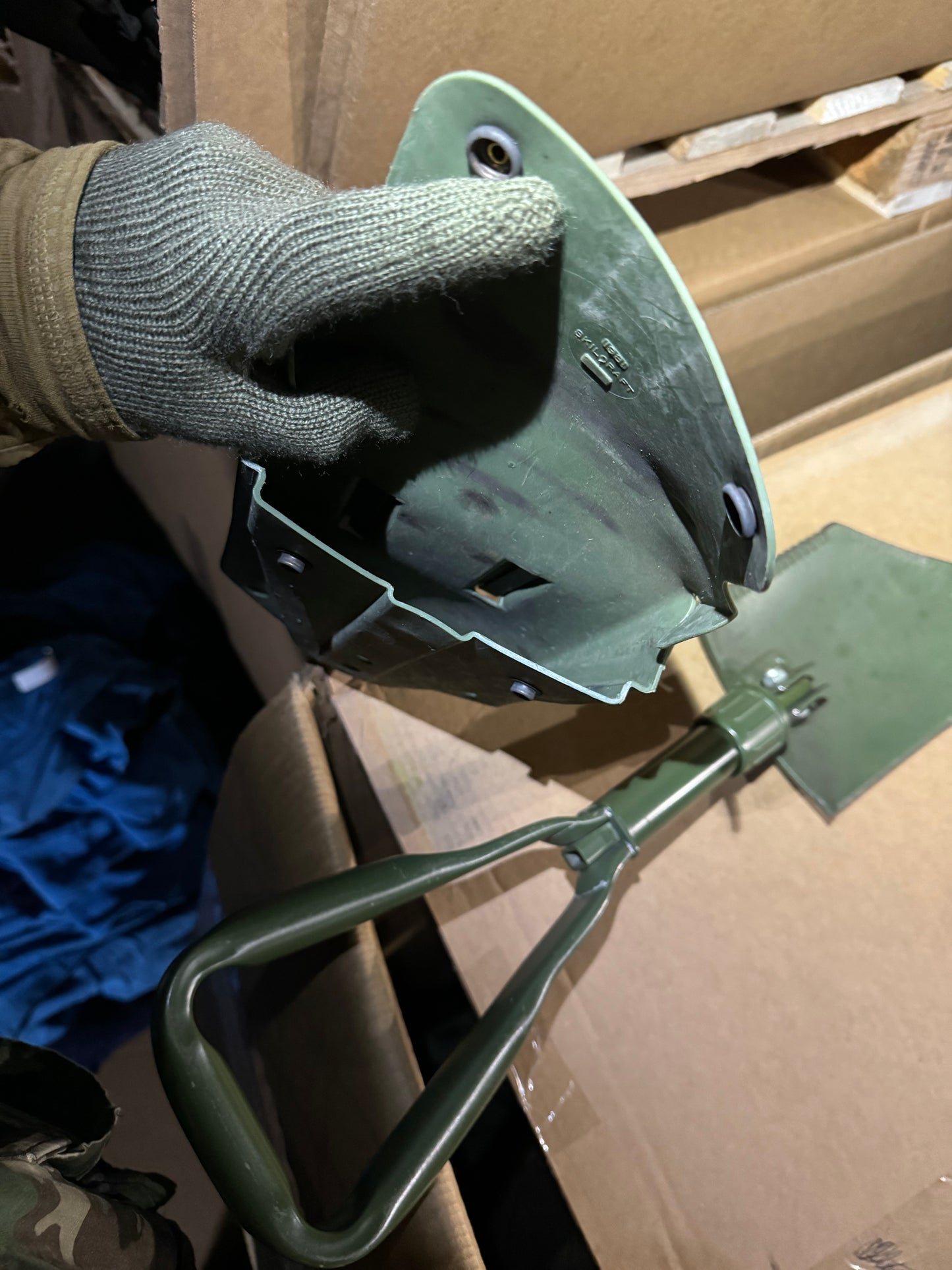 German Surplus OD Tri-Fold E-Tool Shovel w/ Covers