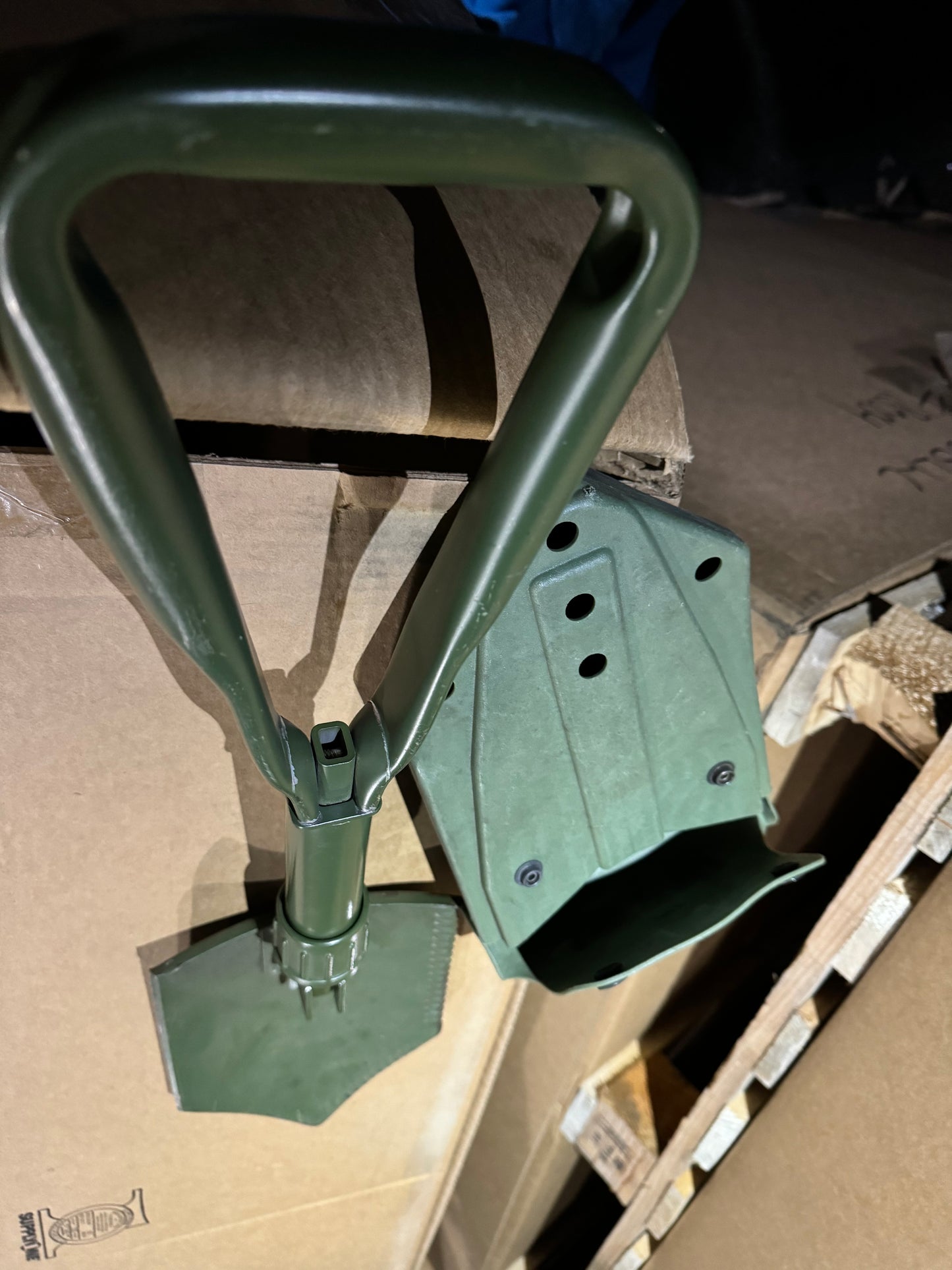 German Surplus OD Tri-Fold E-Tool Shovel w/ Covers