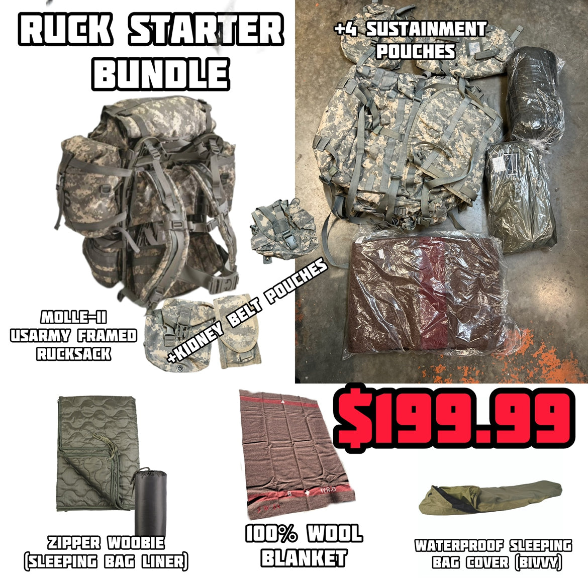 US Military Surplus MOLLE-ii Rucksack/ ruck w/ Frame and Parts - UCP / Backpack/ pack
