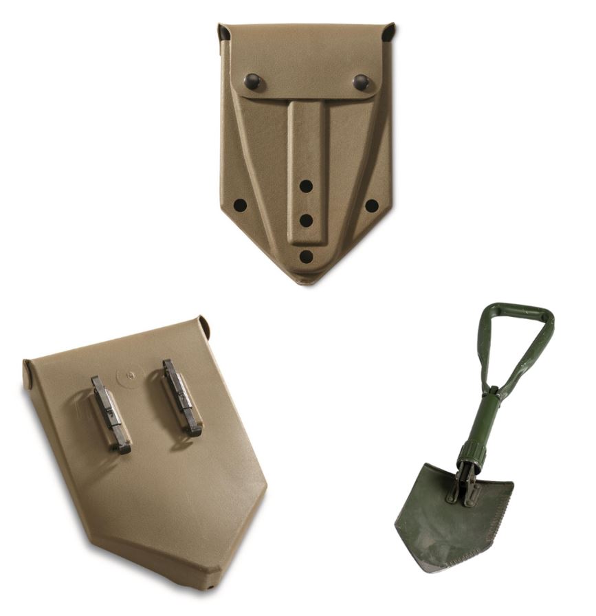 German Surplus OD Tri-Fold E-Tool Shovel w/ Covers