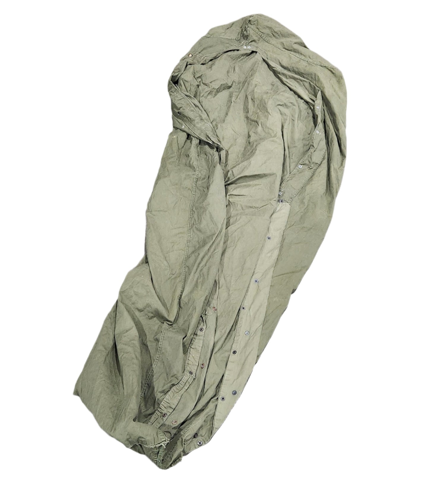 Green fabric of a vintage US bivouac