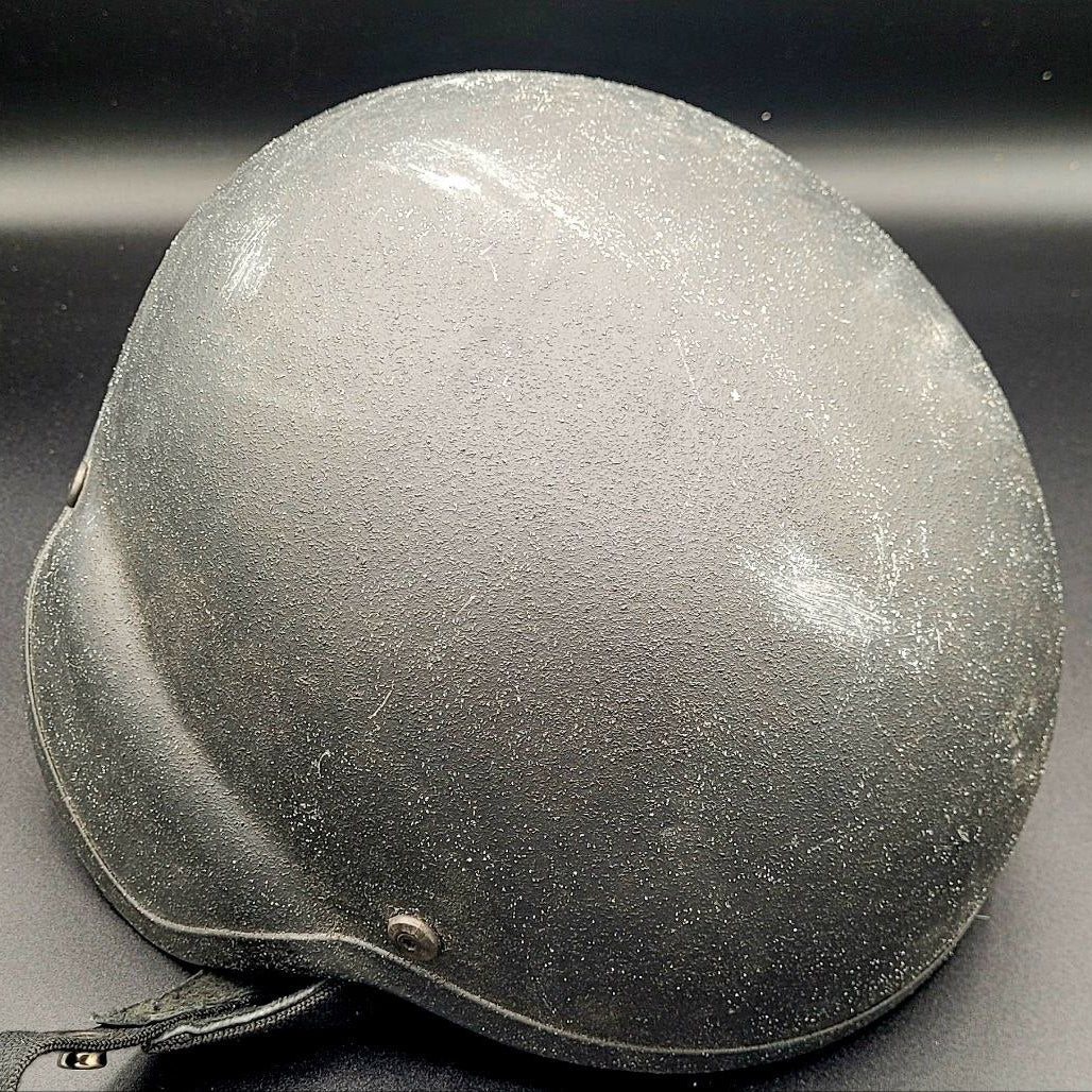 Exterior of a scuffed helmet