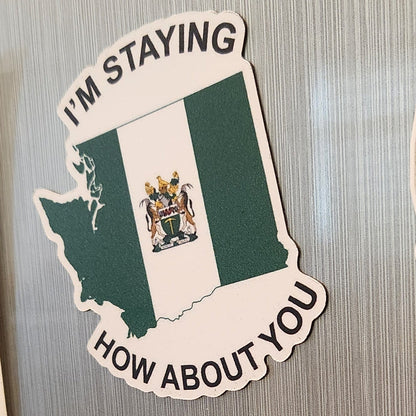 Stickers on a metallic surface with text and graphics
