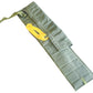 Green tool belt with a yellow buckle on a concrete floor