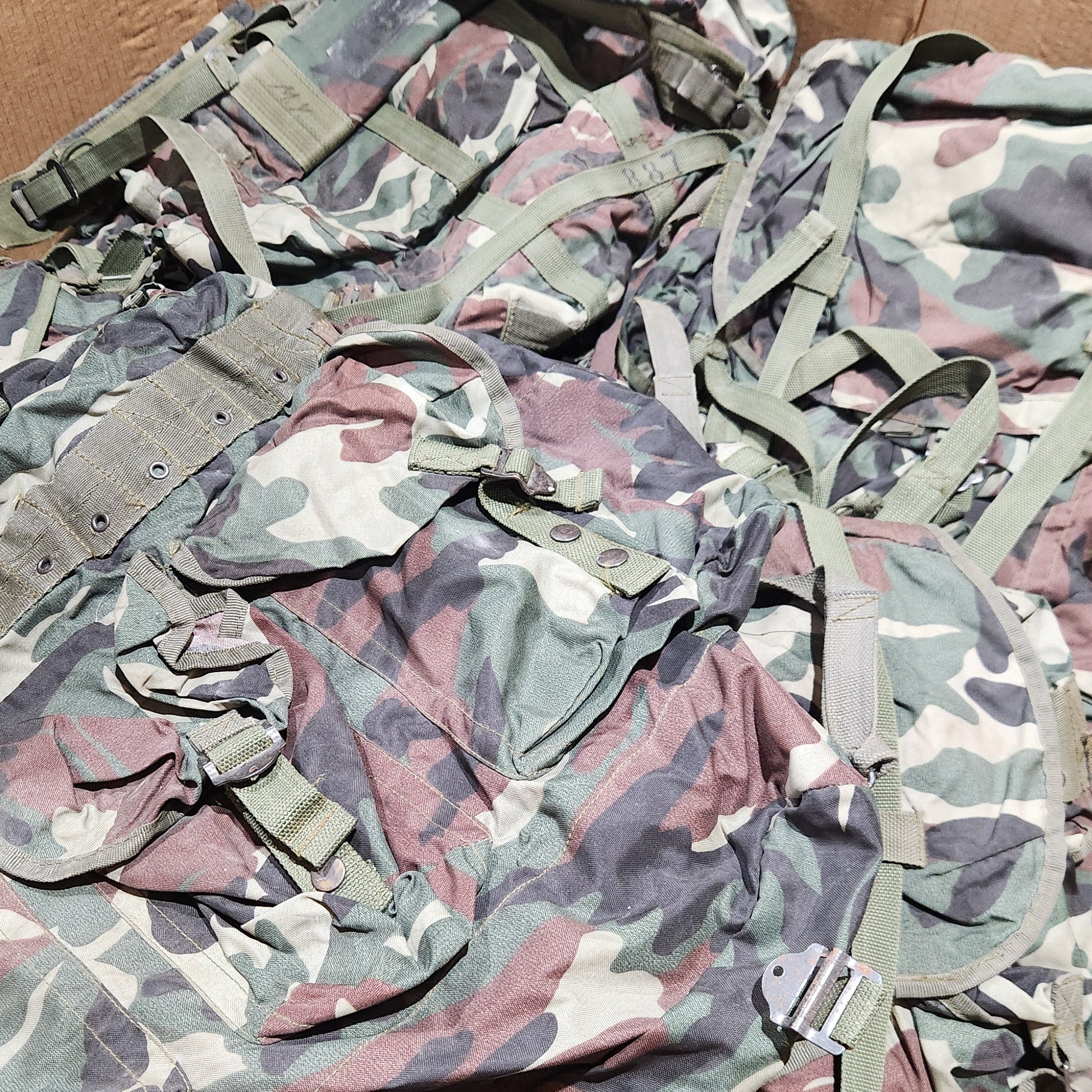 backpacks in a pallet